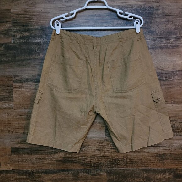 Soul Flower Hemp Blend Cargo Shorts M High Rise Tan Nature Outdoor Gorpcore - Picture 2 of 10